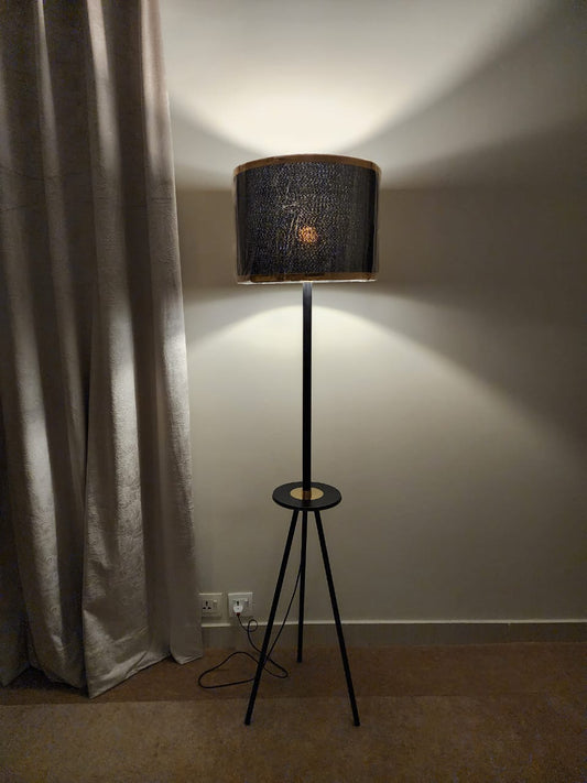 Modern Black Tripod Floor Lamp with Textured Shade